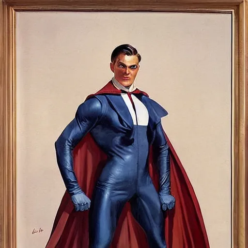 Image similar to a handsome man dressed as a superhero. beautiful painting with highly detailed face by leyendecker