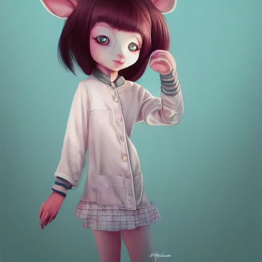 Image similar to little bunny anthropomorphic girl in pajama. digital artwork made by ilya kuvshinov, inspired by zootopia and balthus, highly detailed, realistic,