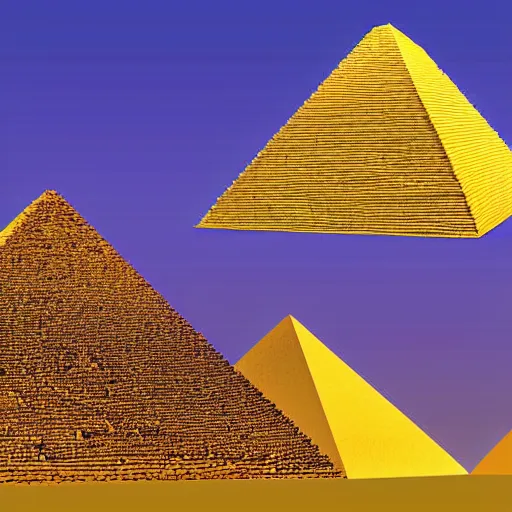 Prompt: Pyramids being constructed by multiple UFO, detailed digital art