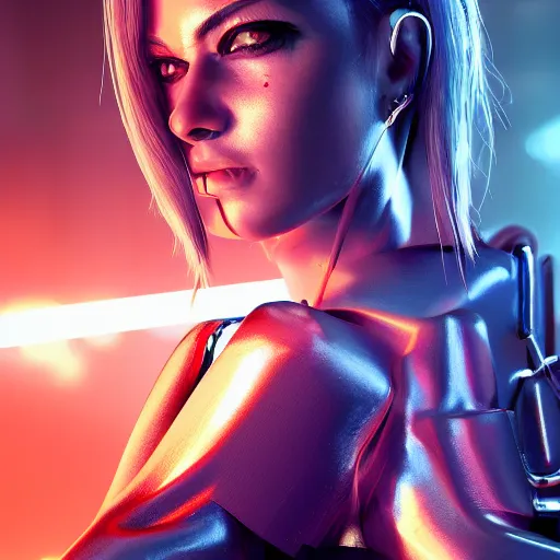 Image similar to the cyberpunk girl portrait, render, octane, 4k, highly detailed, vivid colors, high definition, Johanna, Martine