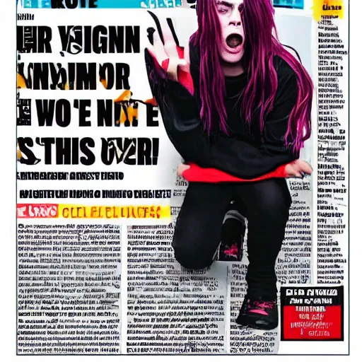 Image similar to crazy mad billie eilish on local newspaper