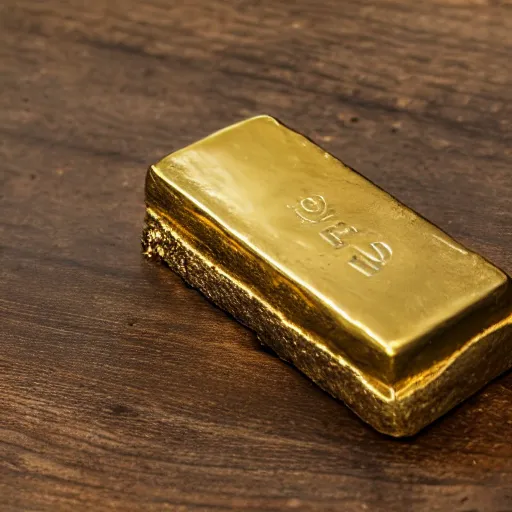 Image similar to a solid gold bar on a cafe table on a sunny day, f / 1. 9 6. 8 1 mm iso 4 0. photography. photorrealism. high definition. high quality. 4 k. 8 k