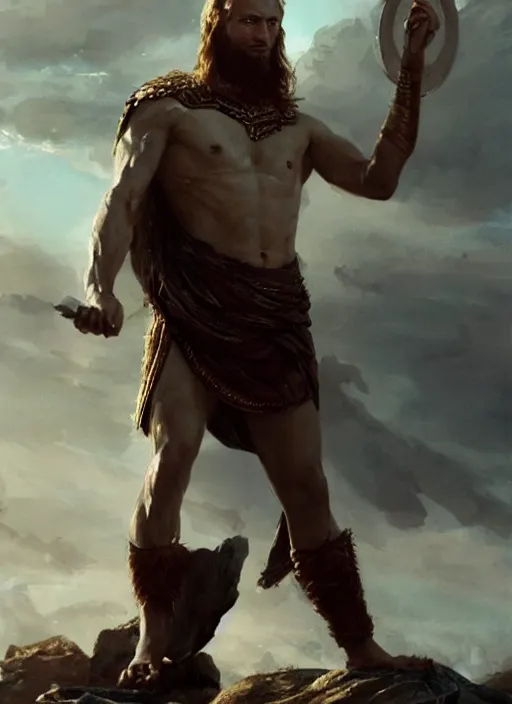 Prompt: vladimir putin as a magnificent beautiful greek god, movie 3 0 0 by greg rutkowski