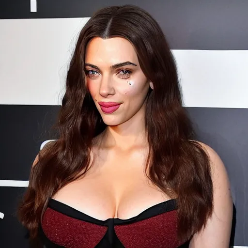 Image similar to a woman who is a genetic combination of kim kardashian and kat dennings and scarlett johansson and margot robbie and emma watson, face and upper - body focus, detailed eyes