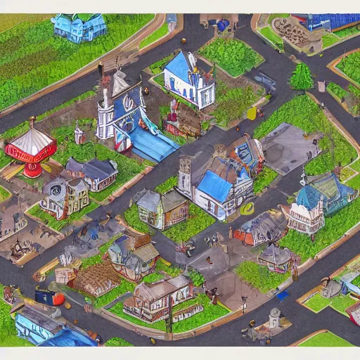 Image similar to a town map with town hall and playground, artstation, concept art