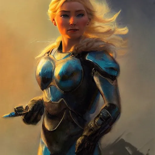 Image similar to ultra realistic portrait painting of elsa as master chief, art by frank frazetta, 4 k, ultra realistic, highly detailed, epic lighting