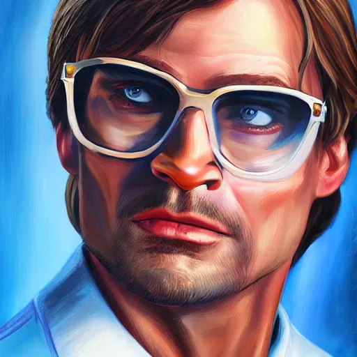 Image similar to once upon a time in hollywood jeffrey dahmer, oil painting, ultradetailed, artstation, ultradetailed, digital painting, ultradetailed