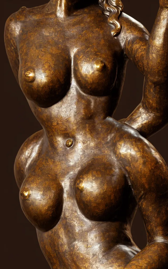 Prompt: detailed photo of old bronze patina statue of seductive gorgeous sexy girl, super highly detailed, full body view, various poses, the statue is in the first room of castel of versaille, photorealism, intricate detail, museum diffuse lighting, autumn sunlights