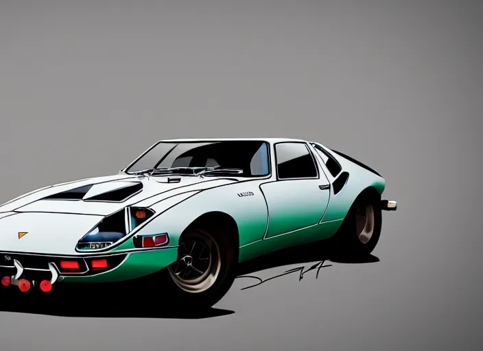 Image similar to a blending, amalgamation and detailed combination of a lamborghini countach, datsun 2 6 0 z and a jaguar e - type, concept art, round headlights, 8 k, highly detailed, trending on art station