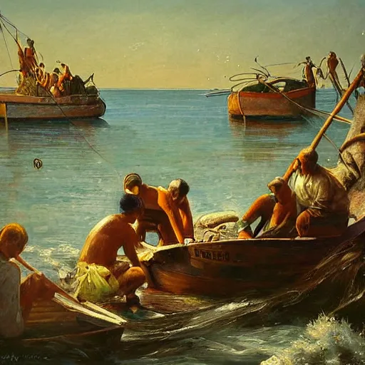 Prompt: The fate of the fishermen, art nevaou