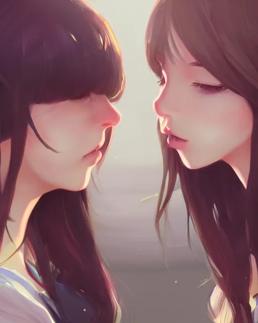 prompthunt: portrait of two girls kissing, anime, drawn by WLOP