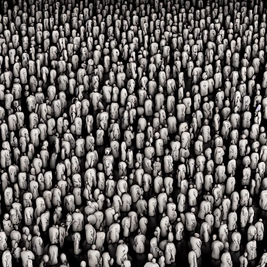 Image similar to Realistic illustration of a 3d render of Useless people, recognized activists making money, community, confused, question marks, depressive, crystal castles