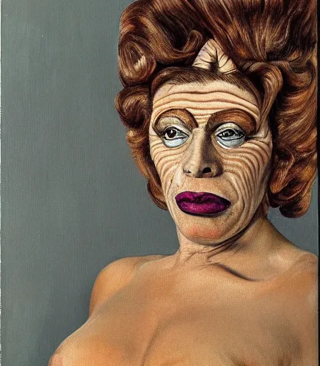 Image similar to a high quality, high detail, portrait of a drag queen by lucian freud