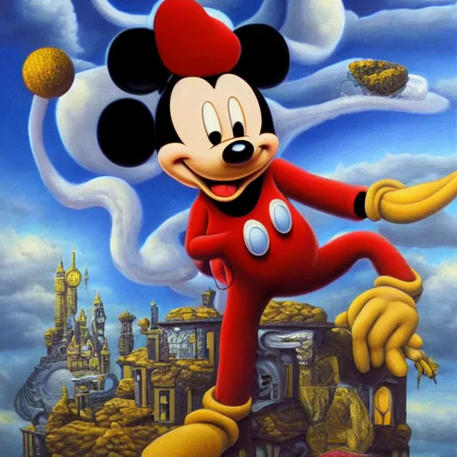 Image similar to an oil on canvas portrait painting of mickey mouse, surrealism, surrealist, cosmic horror, rob gonsalves, high detail