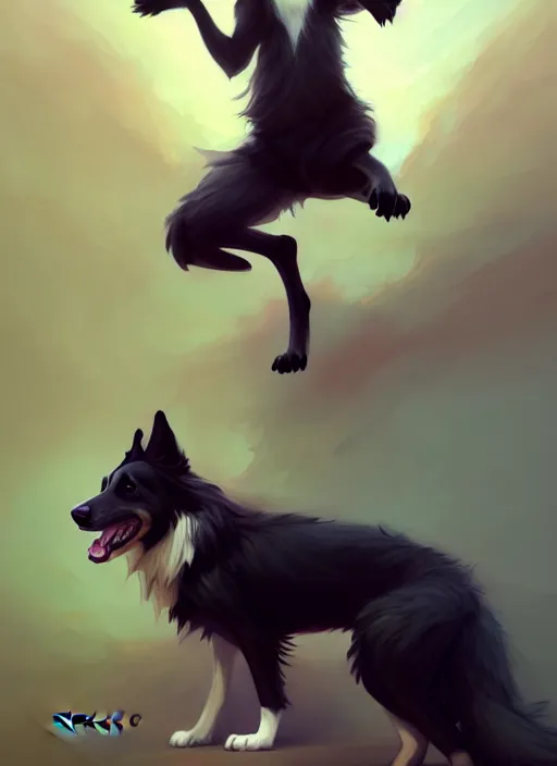 Prompt: wide angle beautiful full body portrait of a cute male anthropomorphic anthro border collie fursona wearing a tank top, character design by charlie bowater, henry asencio, and ross tran, furry art, furaffinity, beautiful, glamor pose, detailed, aesthetic, trending on artstation