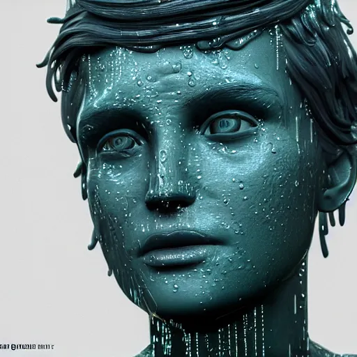 Image similar to a human sculpture made out of rain, neon, beautiful, rendered in octane, unreal engine, realistic