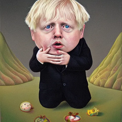 Prompt: a portrait of boris johnson as a baby by mark ryden