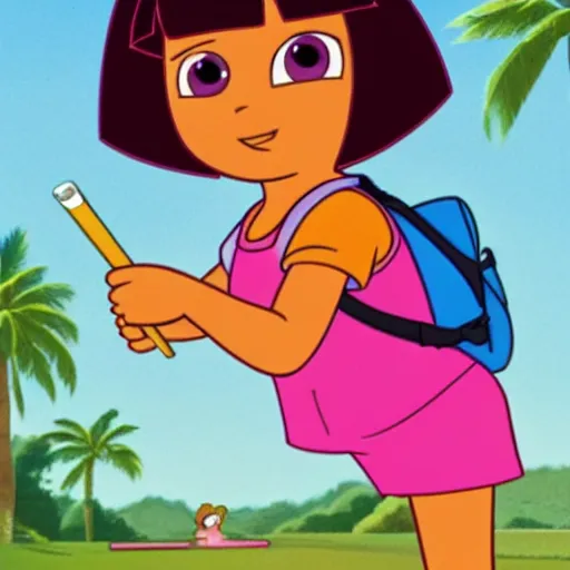 Image similar to dora the explorer smoking a cigarette