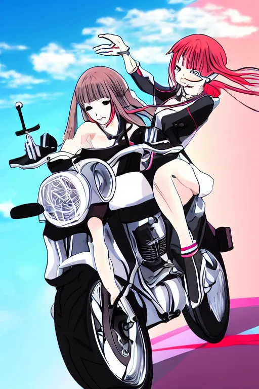 Image similar to anime style girl riding a motorcycle
