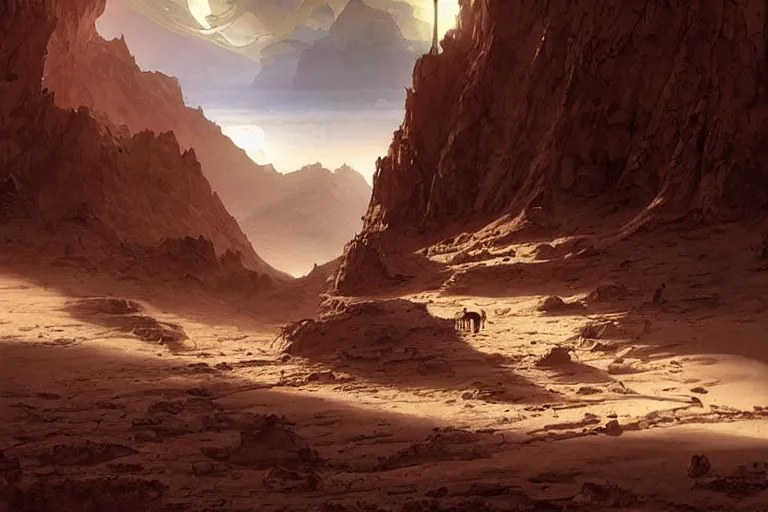 Image similar to a monastery on mars, stunning landscape, by stephan martiniere