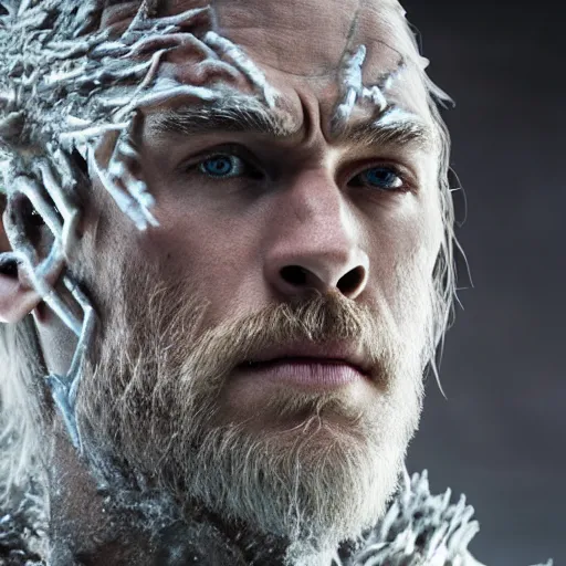 Prompt: medieval fantasy head and shoulders portrait from game of thrones of chris hemsworth as a white walker ice giant, photo by philip - daniel ducasse and yasuhiro wakabayashi and jody rogac and roger deakins