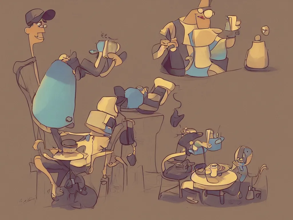 Image similar to the best way to drink your coffee, by pixar, serene illustration, fresh colors, trending on artstation