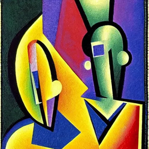 Prompt: two aliens, jean metzinger, picaso, braque, superb resolution