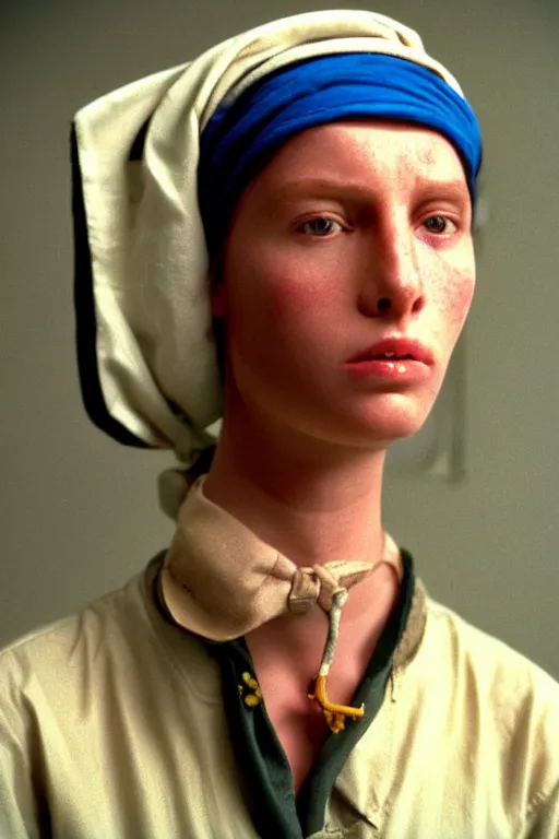 Image similar to beautiful wes anderson movie 3 5 mm film still, only one head single portrait team fortress 2 scout the girl with the pearl earring as the team fortress 2 scout team fortress 2 scout team fortress 2 scout scout team fortress 2 scout, absurdly beautiful, elegant, photographic ultrafine hyperrealistic detailed face wes anderson color, vintage, retro,