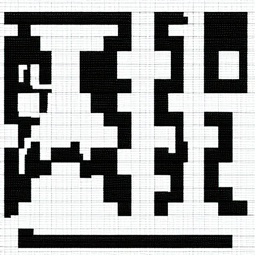 Image similar to a space invader logo. Pixel art.