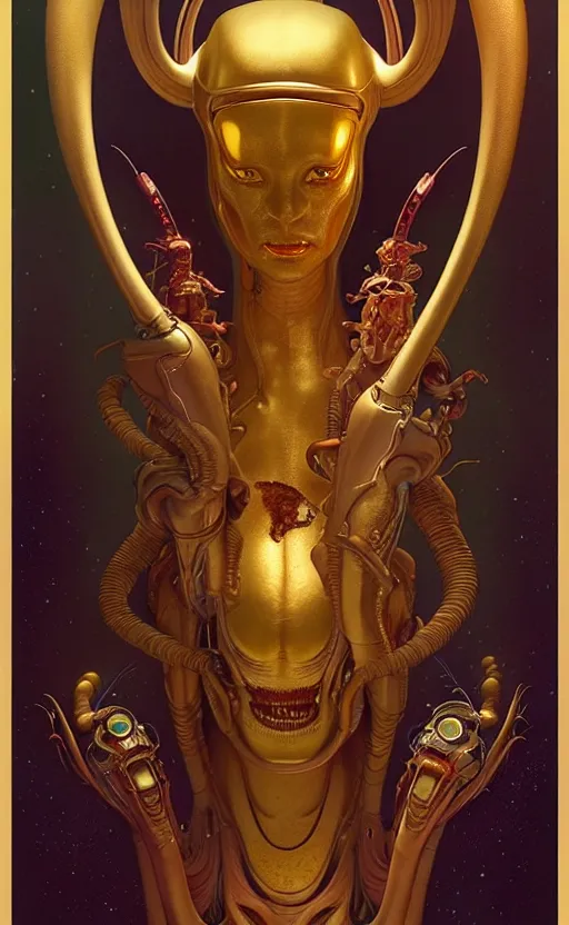 Image similar to exquisite imaginative alien creature poster art, humanoid, gold, movie art, by lucusfilm, weta studio, tom bagshaw, james jean, frank frazetta alphonso mucha, norman rockwell, giu, moebius, 8 k, denoised