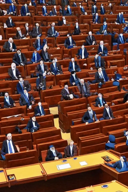 Prompt: a representative in turkish parliament is giving a speech, the image has gta loading screen visual style.