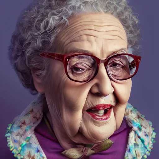 Image similar to fantastic artistic portrait of granny devito, trending on artstation