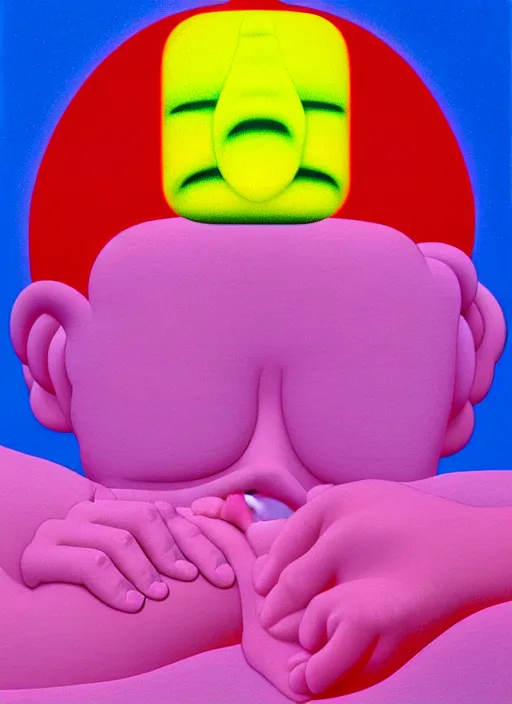 Image similar to person sleeping by shusei nagaoka, kaws, david rudnick, airbrush on canvas, pastell colours, cell shaded, 8 k