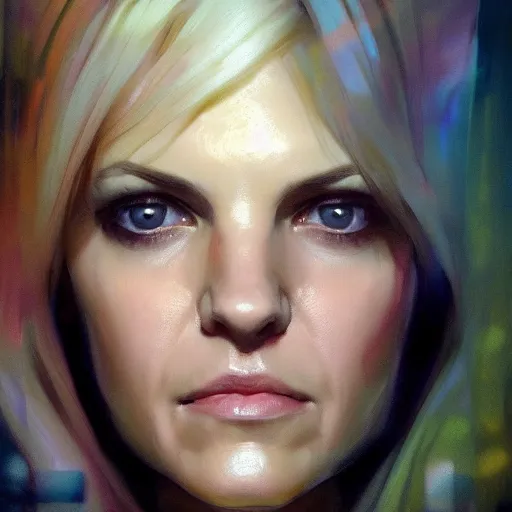 Image similar to pretty face anna farris, hyperrealistic portrait, bladerunner street, art of elysium by jeremy mann and alphonse mucha, fantasy art, photo realistic, dynamic lighting, artstation, poster, volumetric lighting, very detailed face, 4 k, award winning