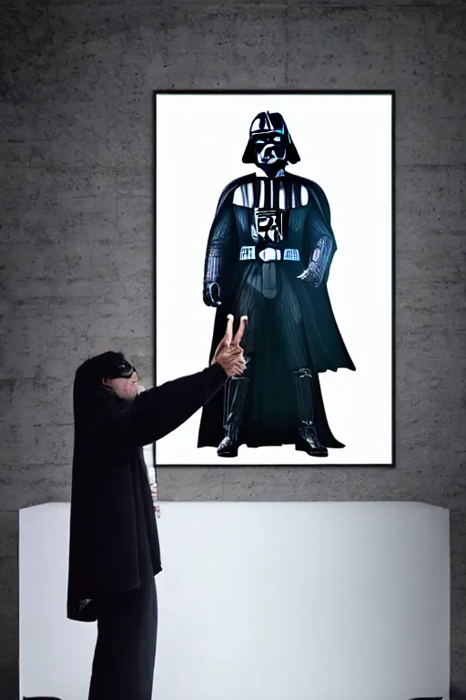 Image similar to poster portrait of darth vader advertising bud light, solarpunk, bright led lights, pudica pose gesture, by michelangelo, in white room, ultra - realistic and intricate, hdr 8 k