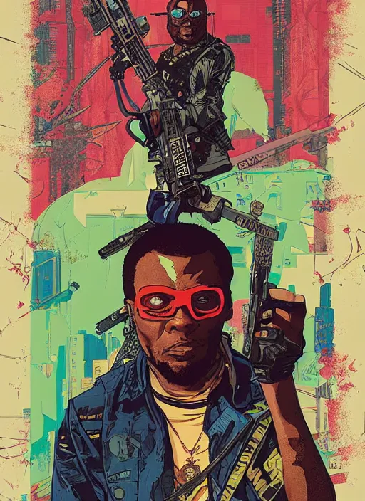 Image similar to chidi igwe. cyberpunk mercenary portrait illustration, pop art, splash painting, art by geof darrow, ashley wood, alphonse mucha, makoto shinkai