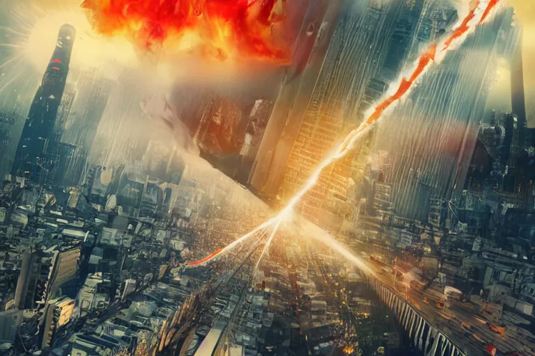 Image similar to cat attacking Tokyo, disaster movie poster, masterpiece, masterwork, cgstudio