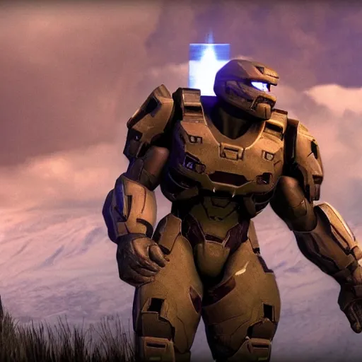 Prompt: Dwayne Johnson in Halo. screenshot.