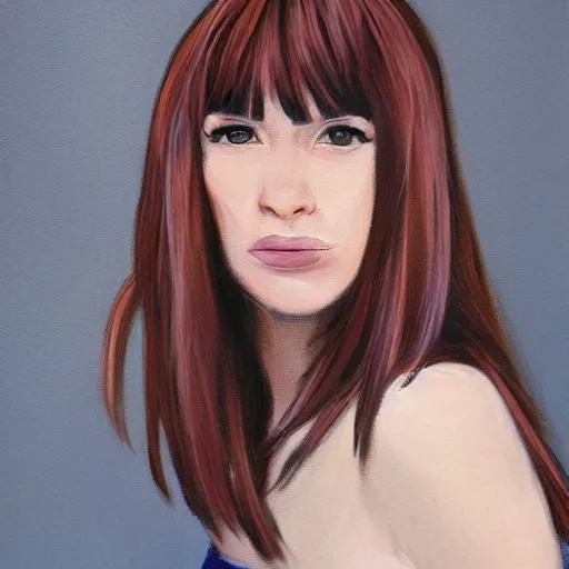 Image similar to a portrait of a woman with bangs hair, artwork by davis, marc