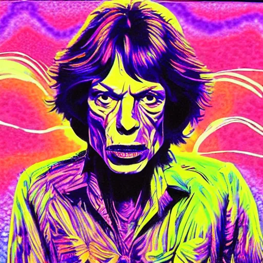 Image similar to mick jagger psychedelic trippy eldritch horror