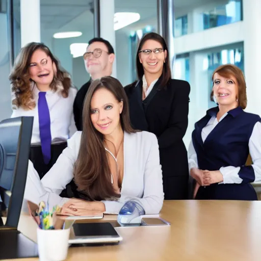 Prompt: A photo of a tentacle creature with business women in a business corporate office, 4K, realistic