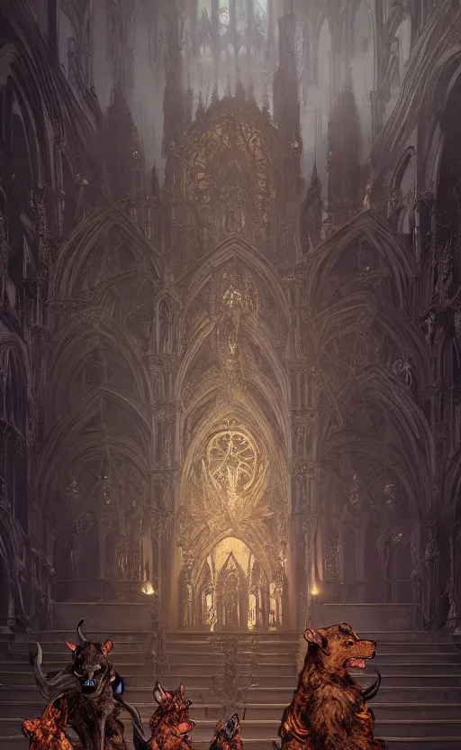 Prompt: scene, hellhounds guarding abandoned cathedral in hell, d & d, fantasy, intricate and very beautiful and highly detailed, elegant, digital painting, artstation, concept art, matte, smooth and sharp focus, illustration, art by tian zi and wlop and alsphonse mucha and artgerm and greg rutkowski