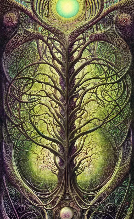 Image similar to tree of life by roger dean and andrew ferez, art forms of nature by ernst haeckel, divine chaos engine, symbolist, visionary, art nouveau, botanical fractal structures, organic, detailed, realistic, surreality