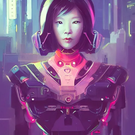 Image similar to a portrait of an asian girl as a beautiful cybernetic techno queen, japanese woman, cyberpunk concept art by pete mohrbacher and wlop and artgerm josan gonzalez and syd mead, digital art, highly detailed, intricate, sci-fi, sharp focus, Trending on Artstation,