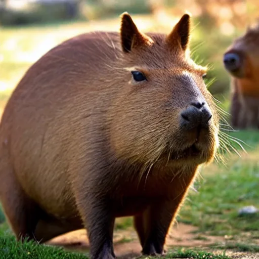 Image similar to A picture of a capybara Giving your son advice