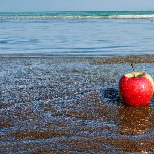 Prompt: apple swimming on beach, 8K