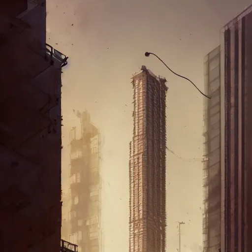 Image similar to illustration of a tall apartment building in a city made of concrete, dramatic lighting, illustration by Greg rutkowski, Shaun Tan art, yoji shinkawa, 4k, digital art, concept art, trending on artstation