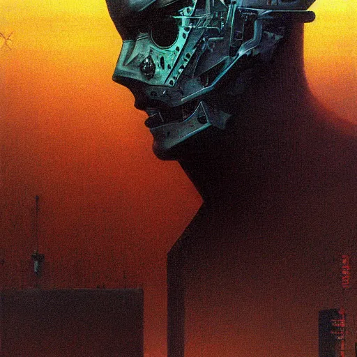 Image similar to cyberpunk painted by zdzisław beksinski