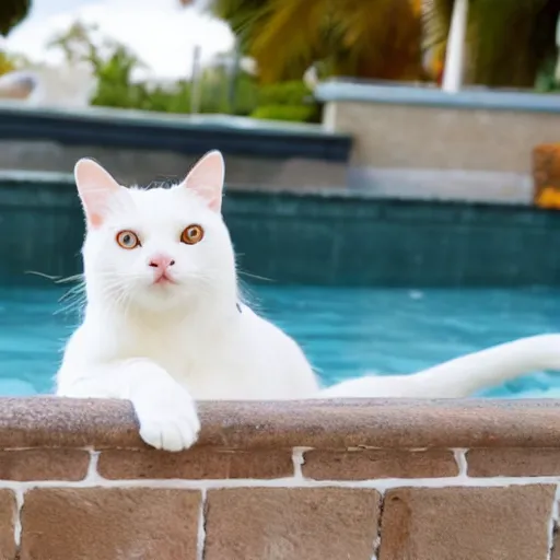 Image similar to white cat on a float in the pool