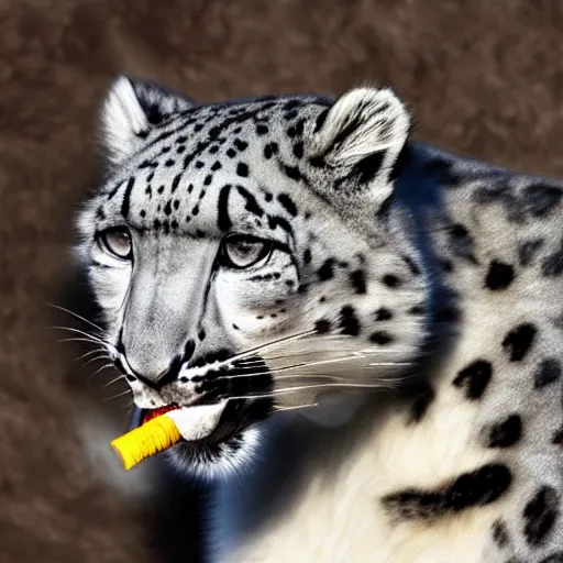 Image similar to Snow leopard with a smokey joint in his mouth, iPhone photo